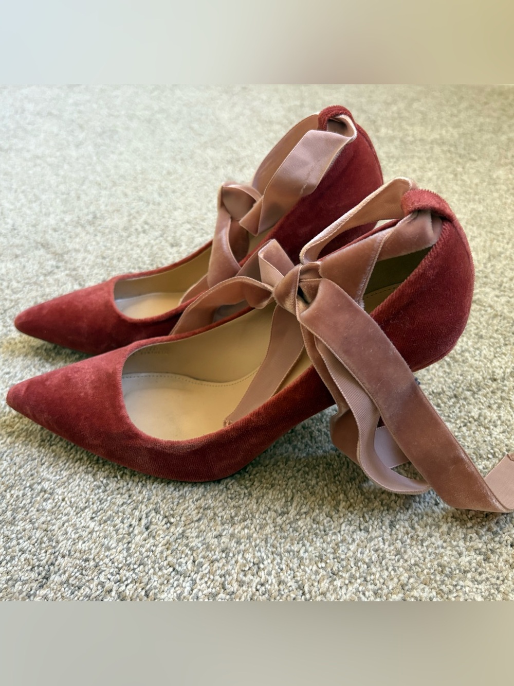 J.Crew - Women’s Elsie Velvet Ankle-Wrap Pumps - Rust Blush Pink - Size 6.5 - Picture 3 of 11